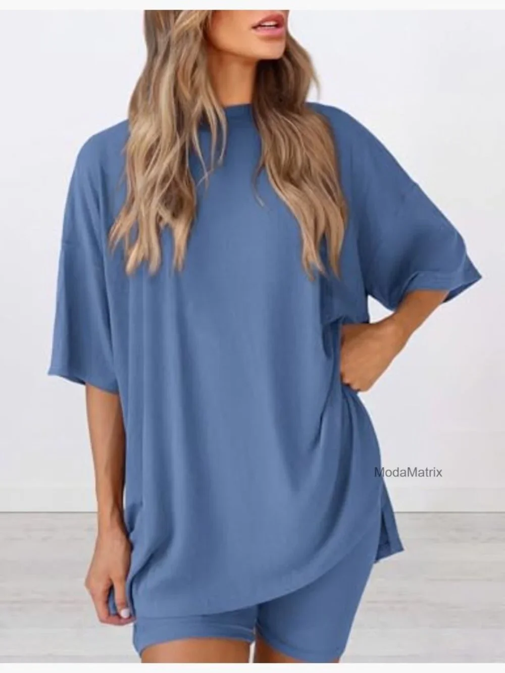 2 Piece Lounge Set Oversized Tee Biker Shorts Matching Outfit